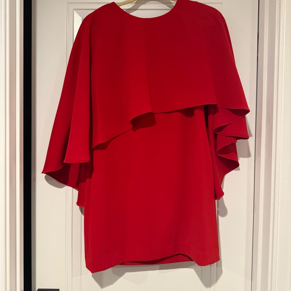 Zara Crimson Red Cape-Sleeve Mini Dress